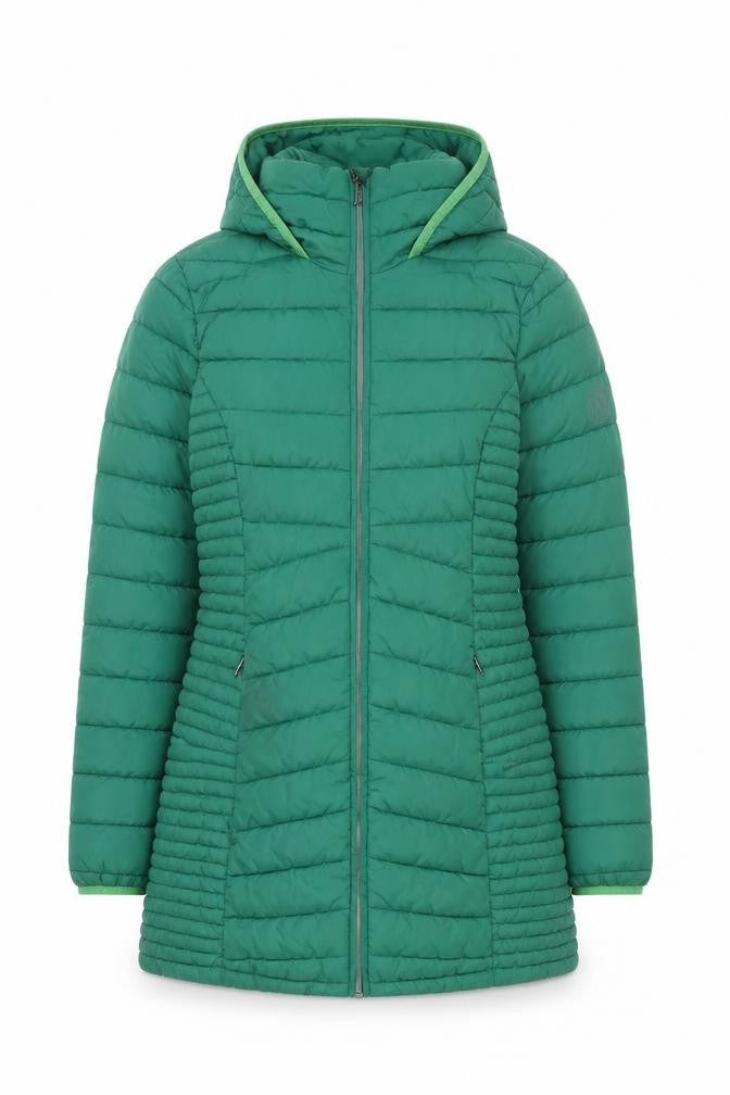Front view of DKNY Women's Green Long Puffer Jacket S