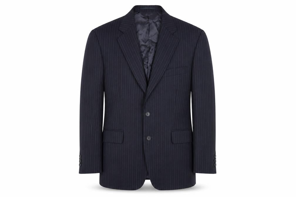 Front view of The Label Men's Black Striped Blazer, Size 42S, Formal