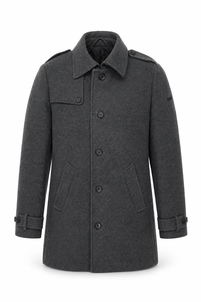 Front view of ESPRIT Men's Grey Military Jacket Wool Coat 38R