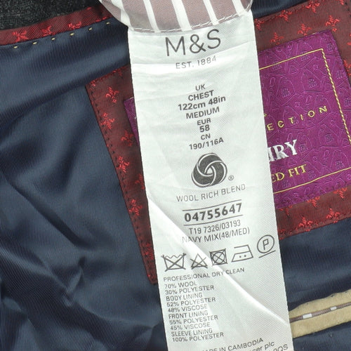 Marks and Spencer Men's Navy Check Blazer, 48R Formal