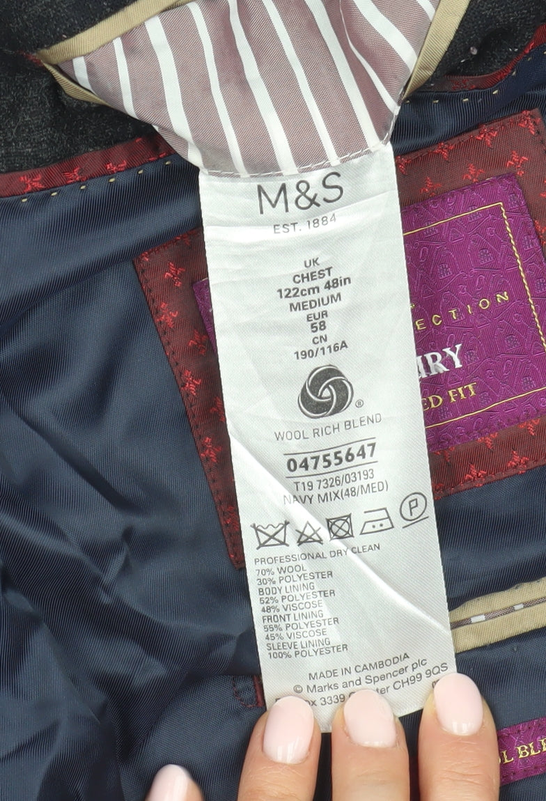 Marks and Spencer Men's Navy Check Blazer, 48R Formal