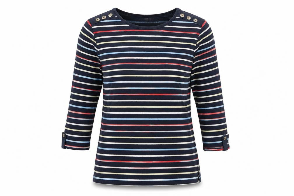 Front view of Isle Women's Multicoloured Striped T-Shirt S