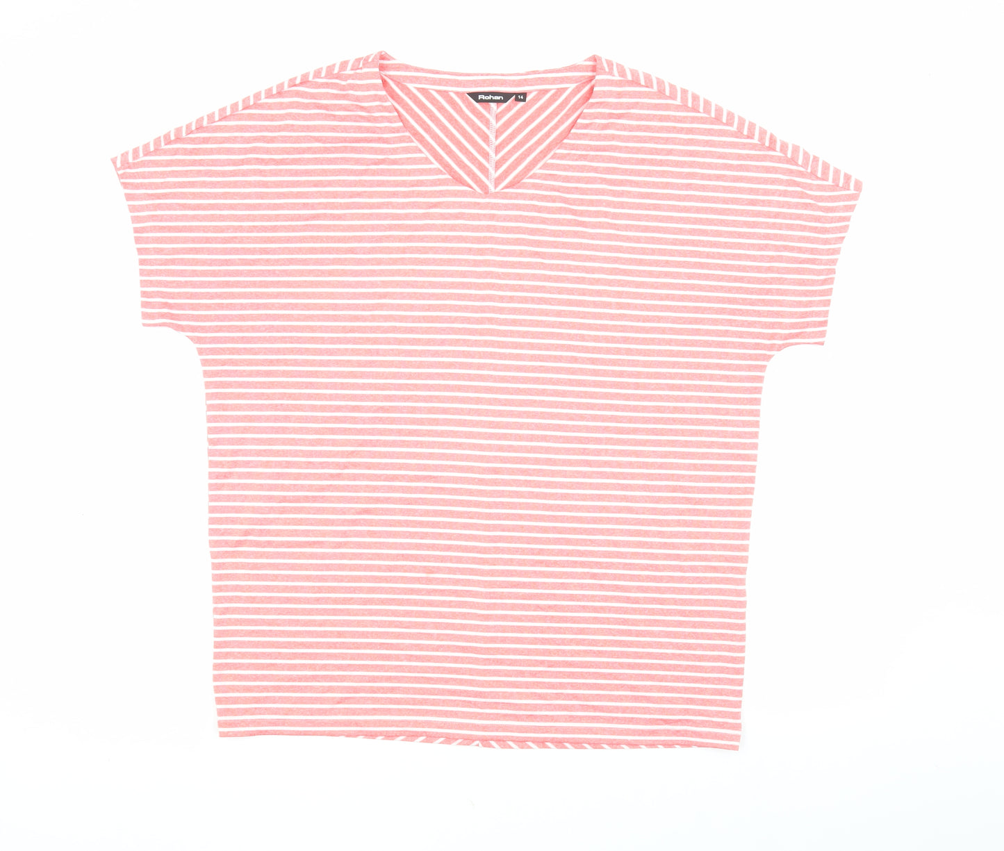 Rohan Women's Pink Striped V-Neck T-Shirt Size 14