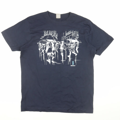 Dephect Men's Blue L Graphic Cotton T-Shirt, Regular Fit