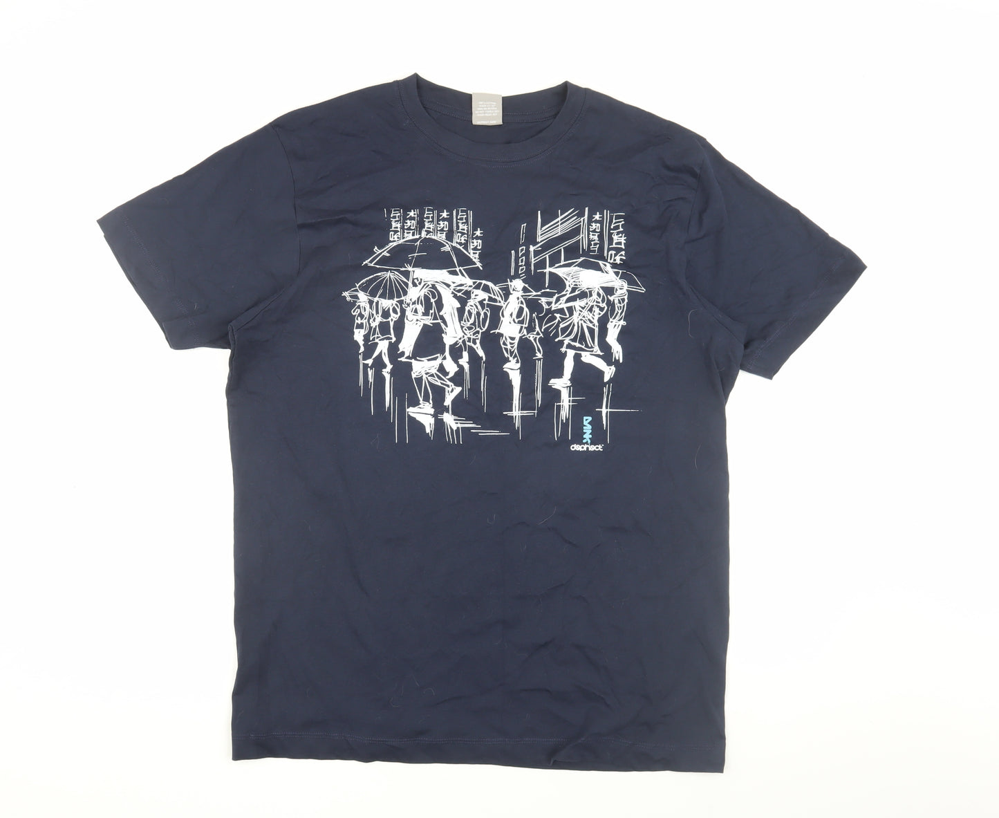 Dephect Men's Blue L Graphic Cotton T-Shirt, Regular Fit