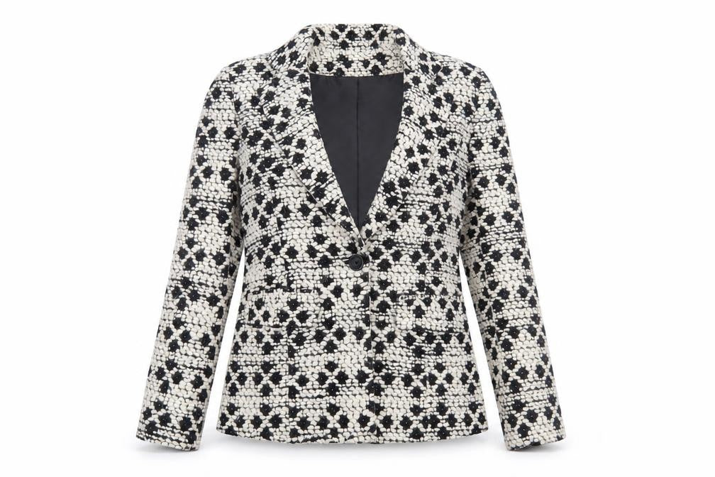Front view of Chianti Women's Black Tweed Blazer, size 10, Classic Style