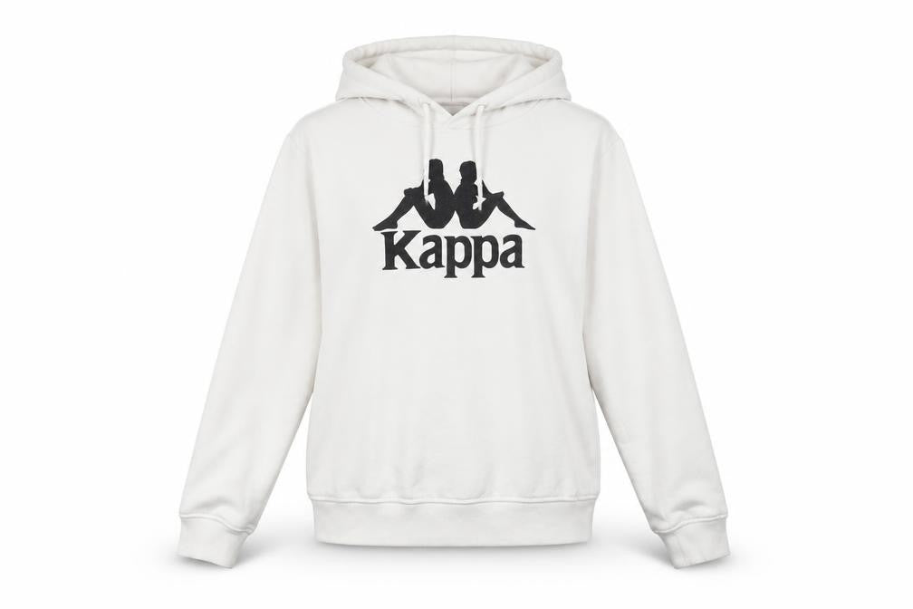 Front view of Kappa unisex white hoodie m, cotton blend, casual