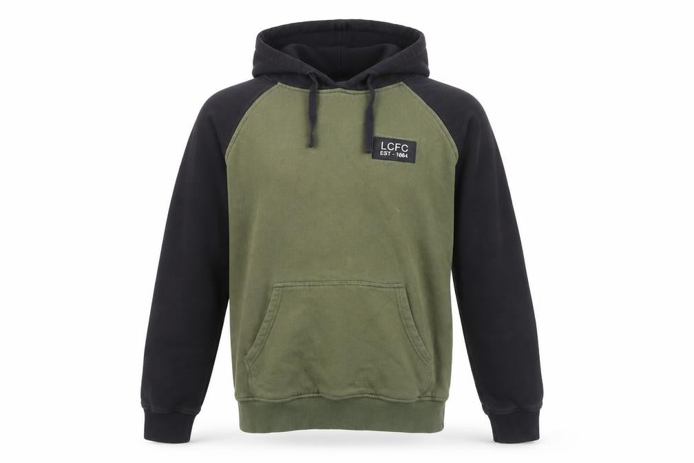Front view of LCFC Men's Green & Black XL Pullover Hoodie
