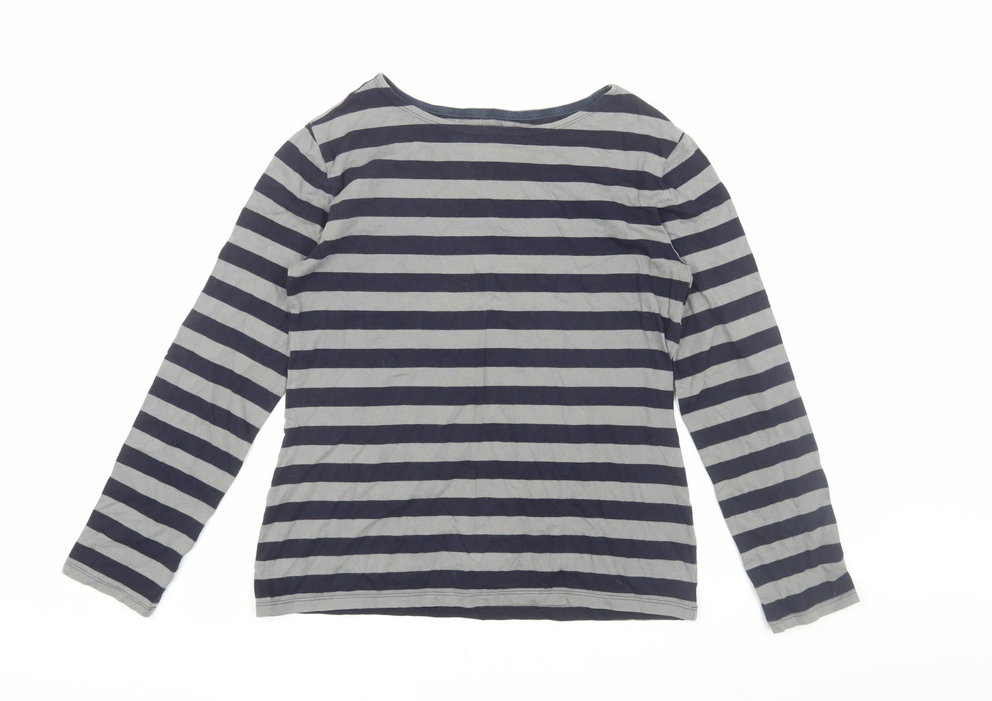 Seasalt Women's Grey Black Striped T-Shirt, Size 10