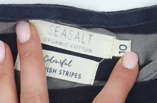 Seasalt Women's Grey Black Striped T-Shirt, Size 10