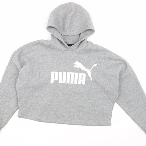Puma Girls Grey Pullover Hoodie - 11-12 Years, Logo, Casual