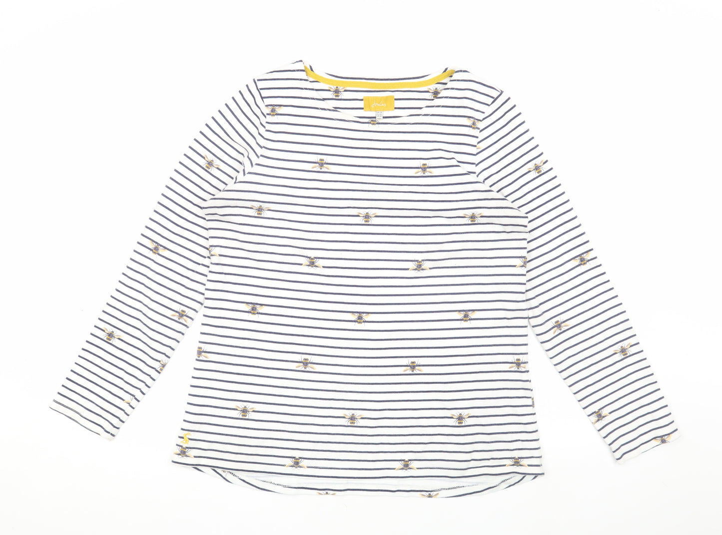 Joules Women's White Striped T-Shirt, Size 14, Long Sleeve