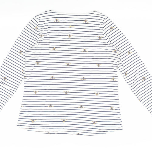 Joules Women's White Striped T-Shirt, Size 14, Long Sleeve
