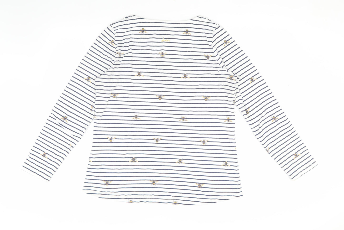 Joules Women's White Striped T-Shirt, Size 14, Long Sleeve