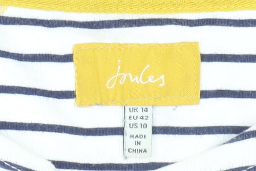 Joules Women's White Striped T-Shirt, Size 14, Long Sleeve