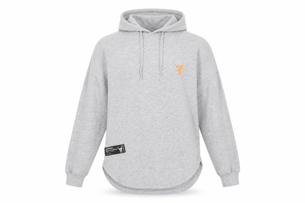 Front view of Ushi Men's Grey Pullover Hoodie XS with Logo