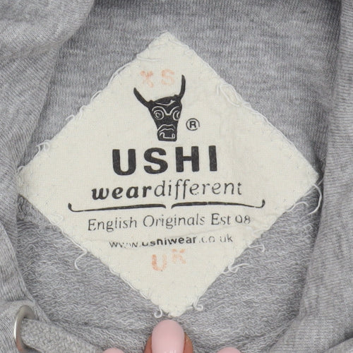 Ushi Men's Grey Pullover Hoodie XS with Logo