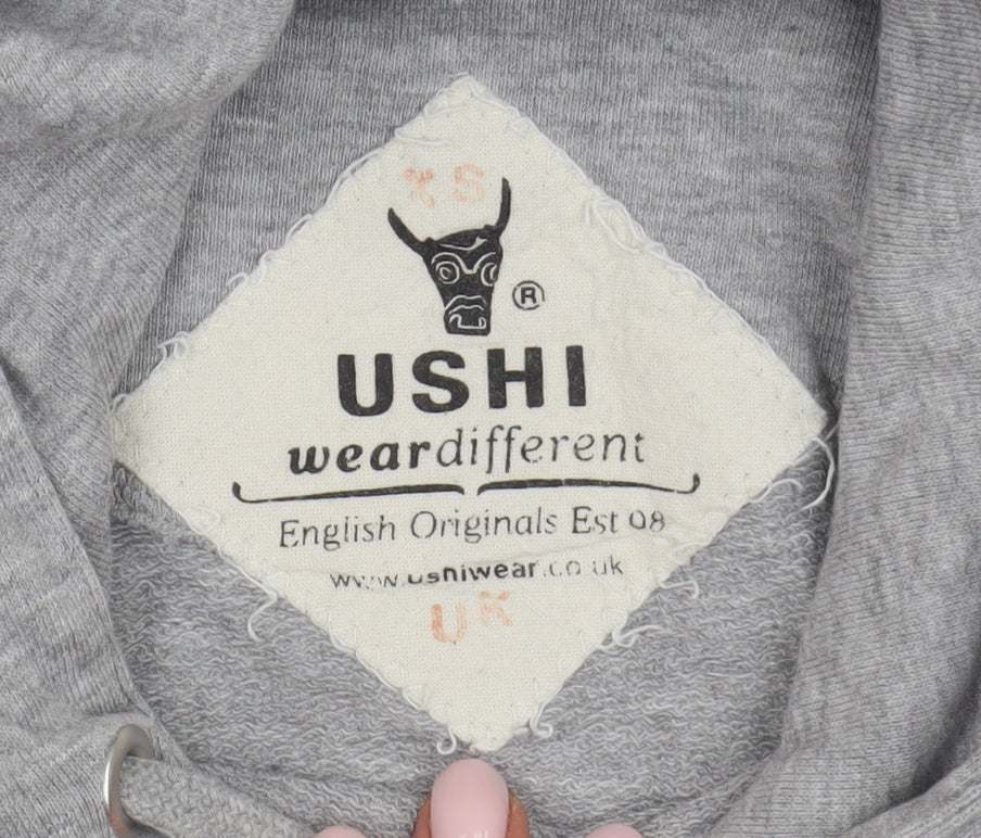 Ushi Men's Grey Pullover Hoodie XS with Logo