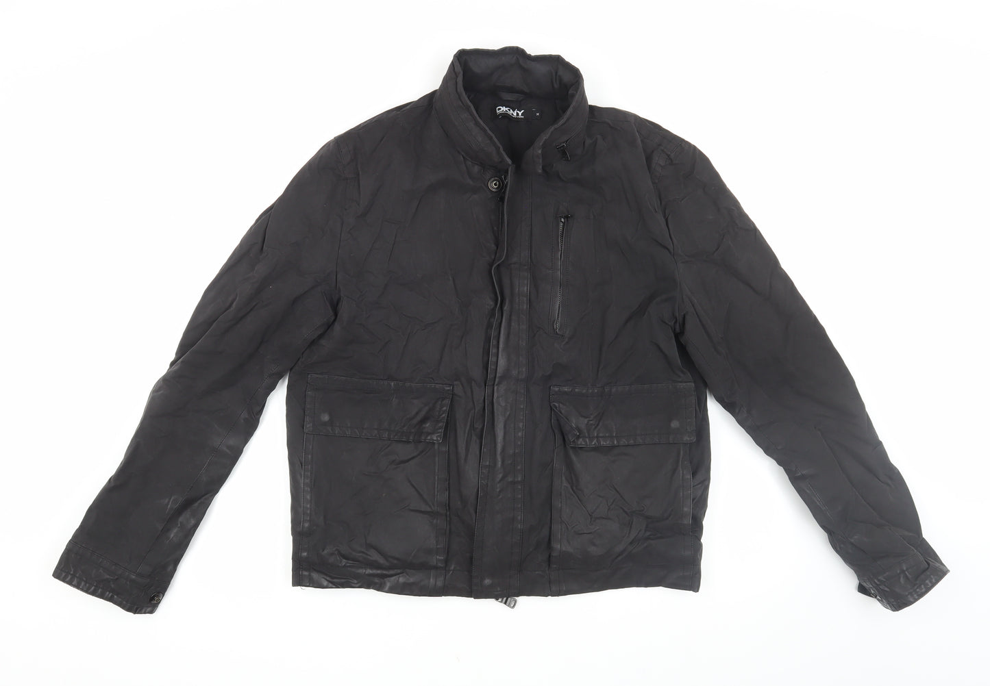 DKNY Men's Black Biker Jacket - Medium, Classic Style