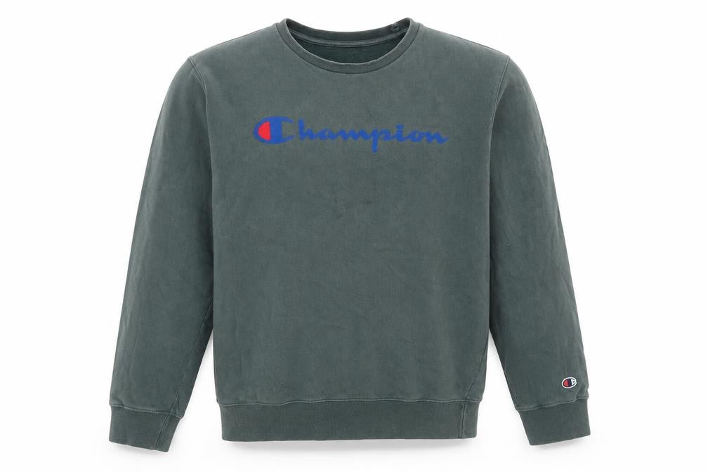 Front view of Champion Men's Green Pullover Sweatshirt M Logo