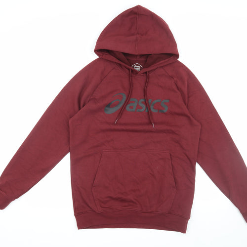 Asics Men's Red Pullover Hoodie M with Logo and Hood