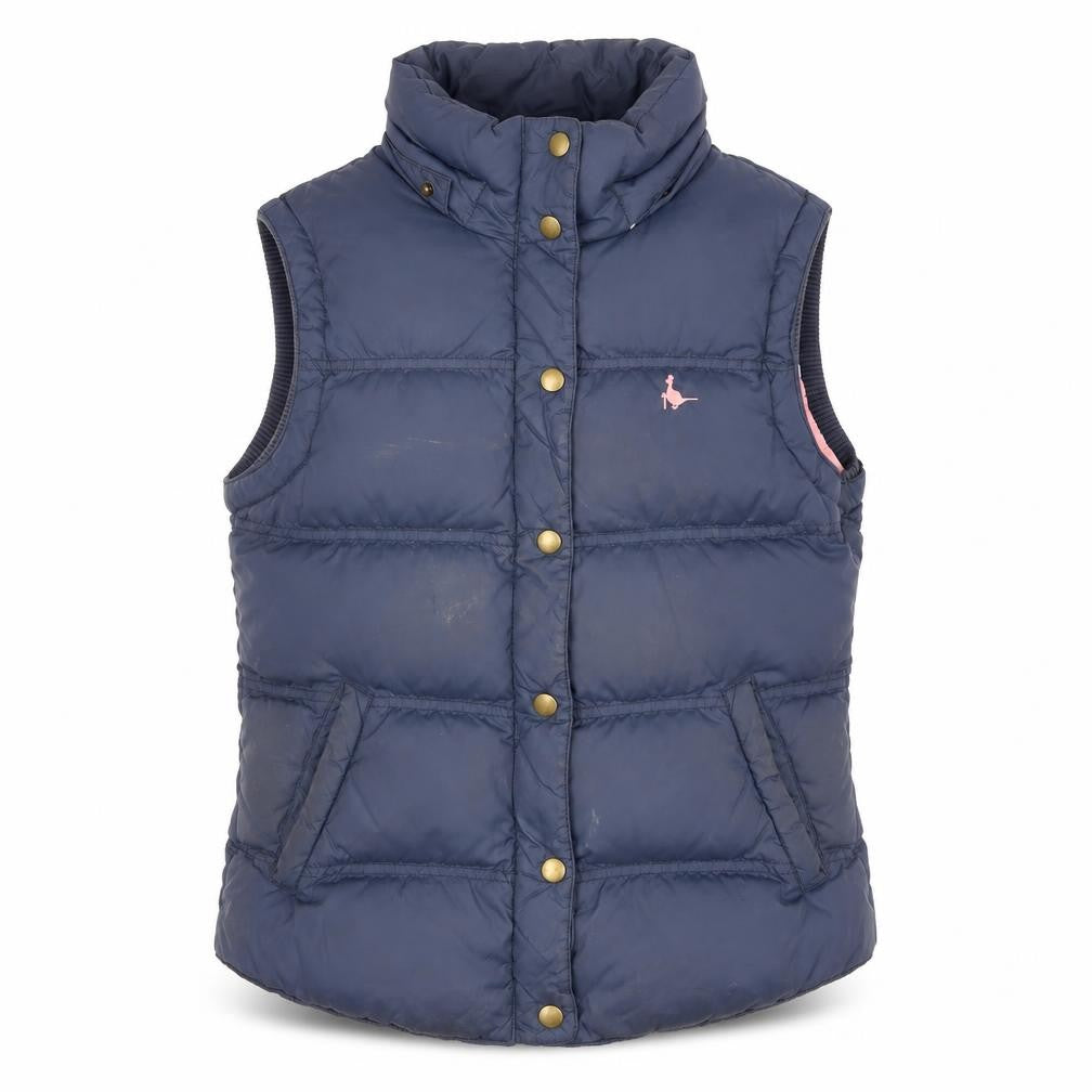 Front view of Jack Wills Women's Blue Puffer Waistcoat, size 10