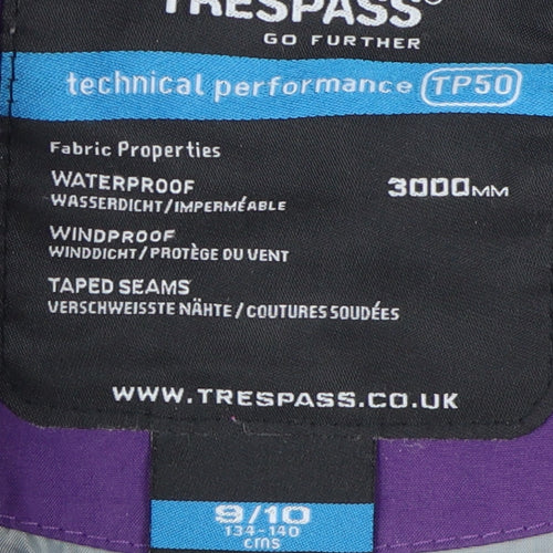 Trespass Girls Purple Parka Jacket 9-10 Years Waterproof