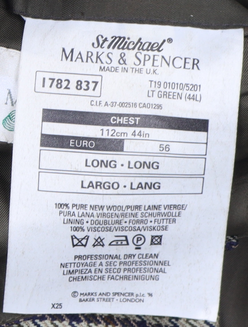 Marks and Spencer Men's Green Check Blazer, Size 44L