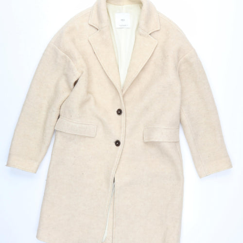 MNG Women's Beige Wool Blend Long Overcoat - Size S