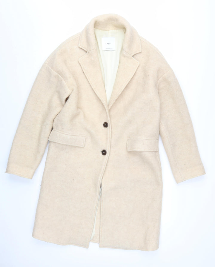 MNG Women's Beige Wool Blend Long Overcoat - Size S