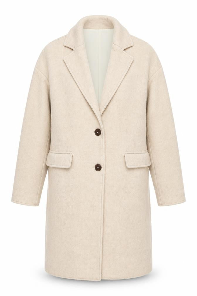 Front view of Mango Women's Beige Wool Blend Long Overcoat -, size S