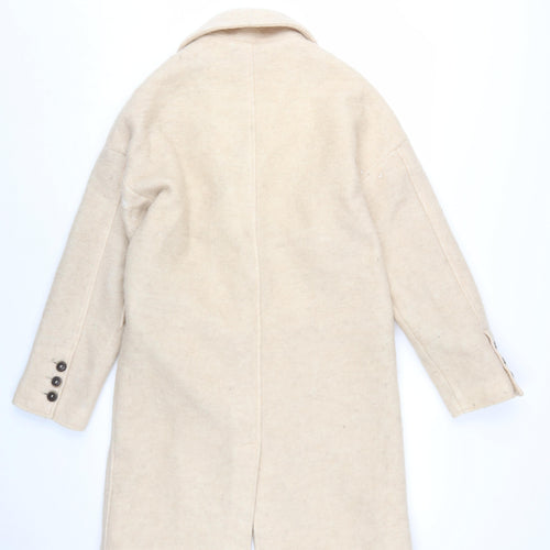 MNG Women's Beige Wool Blend Long Overcoat - Size S