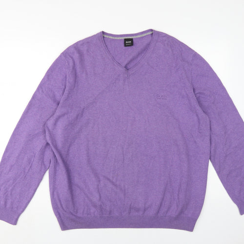 Hugo Boss Men's Purple V-Neck Pullover Jumper 2XL