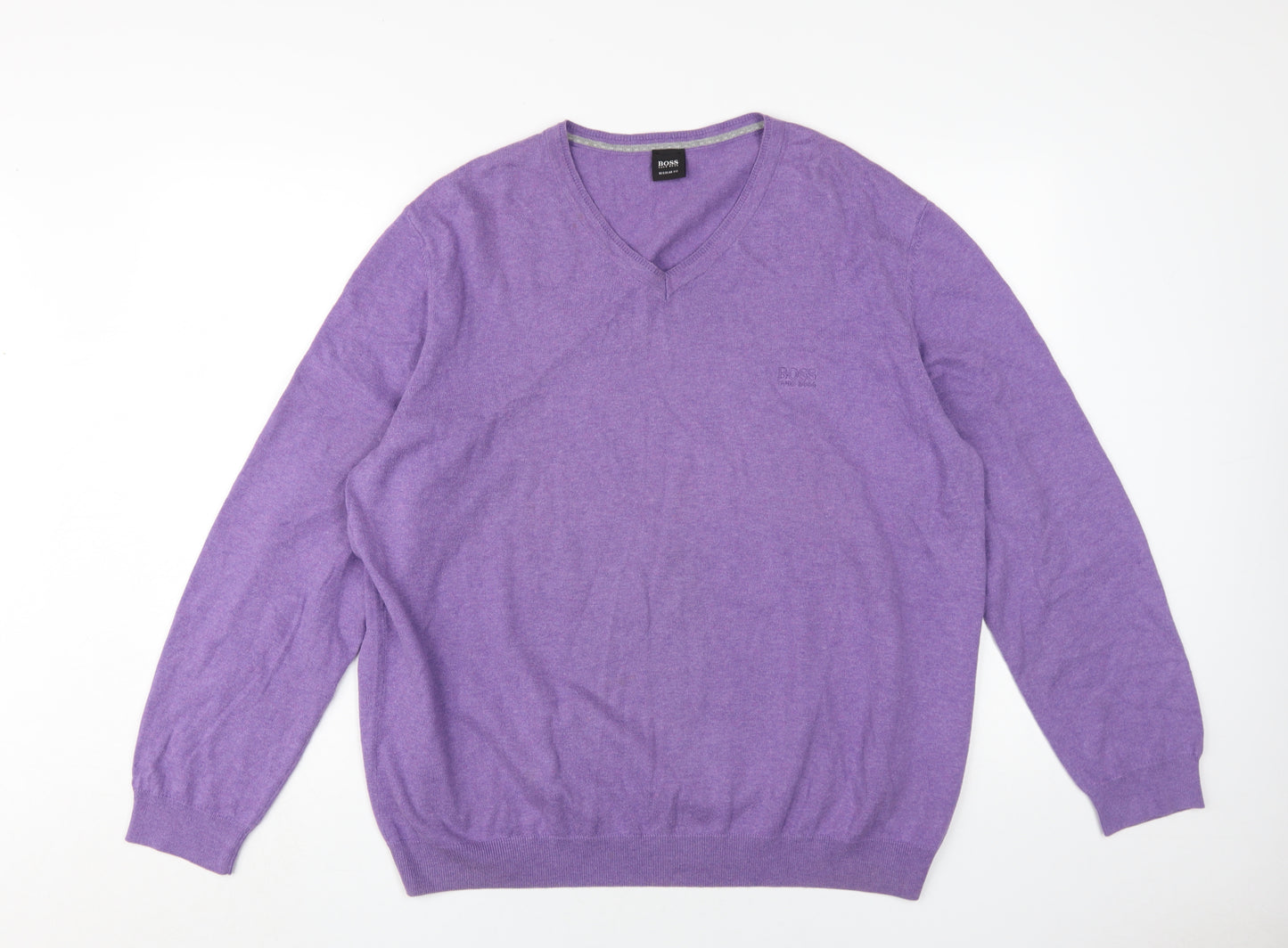Hugo Boss Men's Purple V-Neck Pullover Jumper 2XL