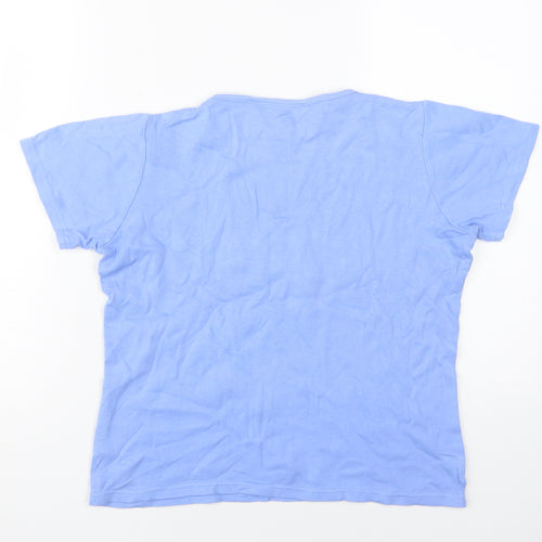 EWM Women's Blue Floral Embroidered T-Shirt, Size 10-12
