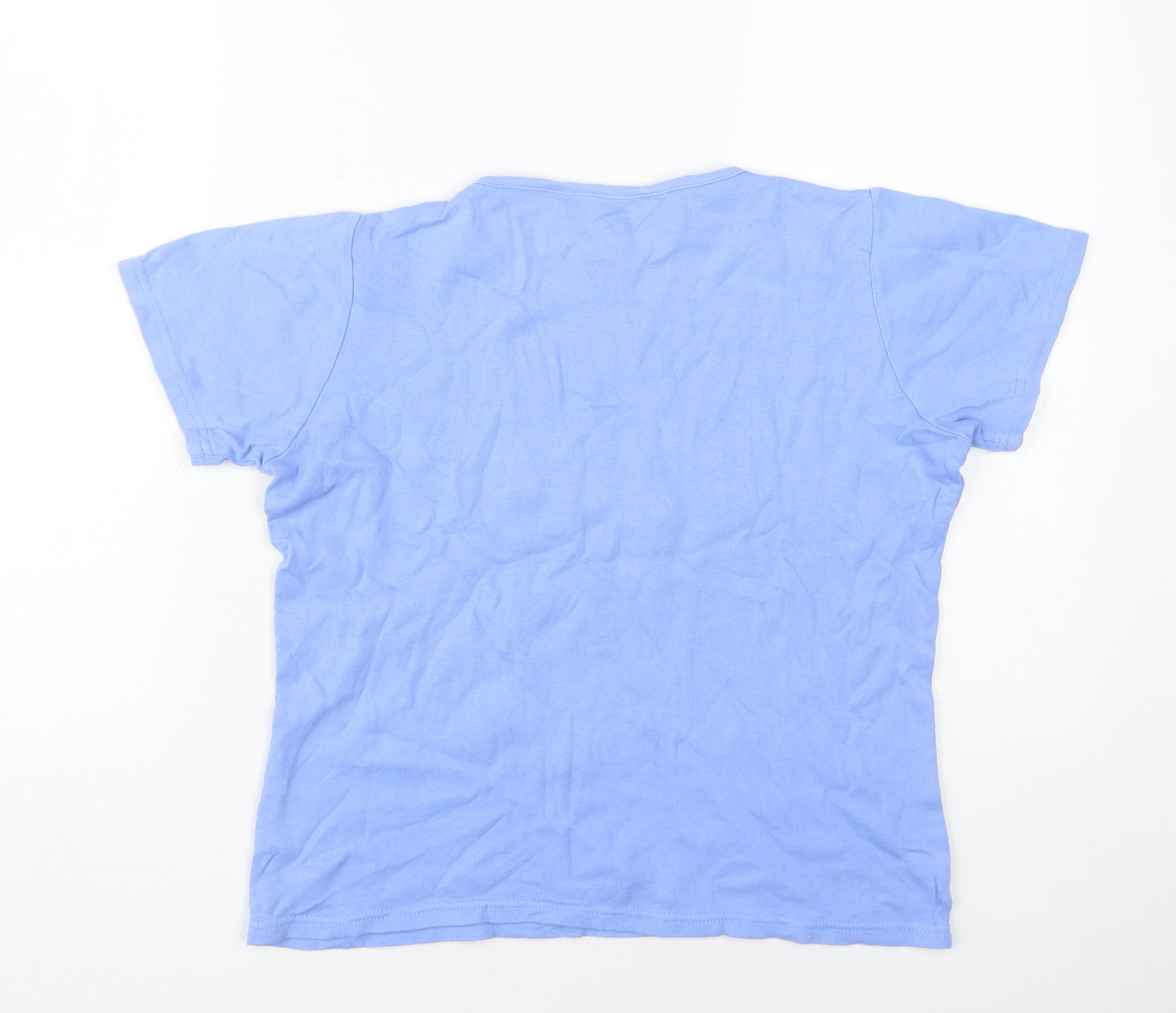 EWM Women's Blue Floral Embroidered T-Shirt, Size 10-12