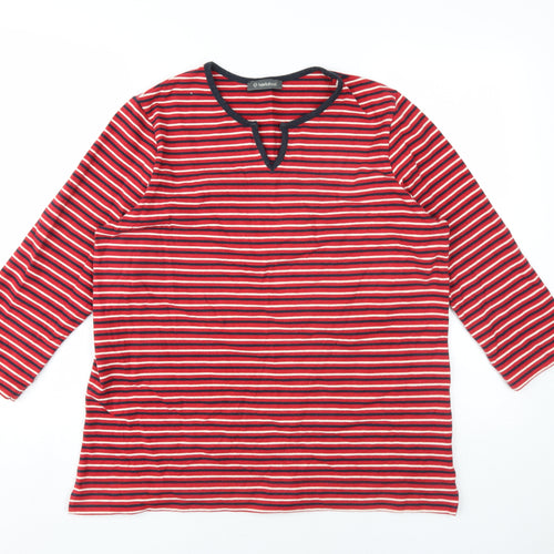 Hawkshead Women's Red Striped T-Shirt, Size 16, 3/4 Sleeve