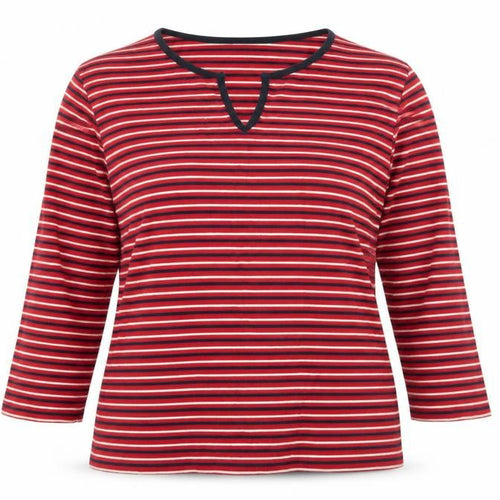 Hawkshead Women's Red Striped T-Shirt, Size 16, 3/4 Sleeve