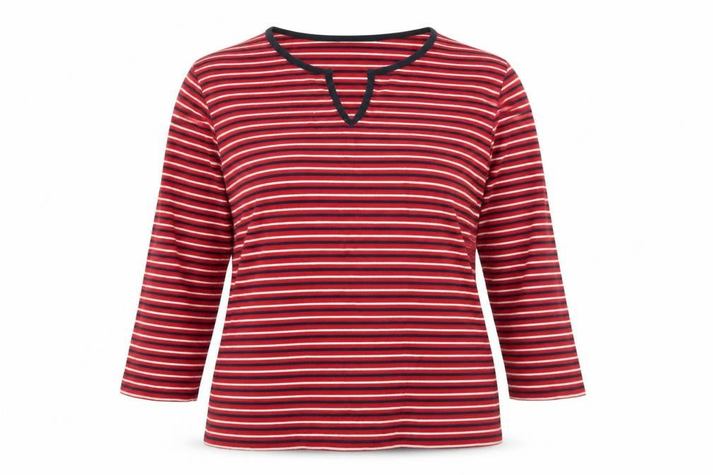 Hawkshead Women's Red Striped T-Shirt, Size 16, 3/4 Sleeve