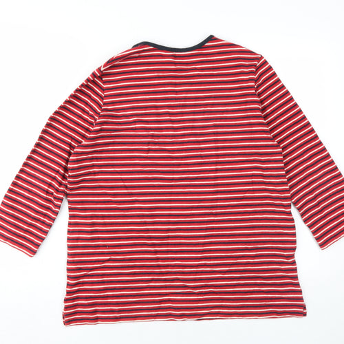 Hawkshead Women's Red Striped T-Shirt, Size 16, 3/4 Sleeve