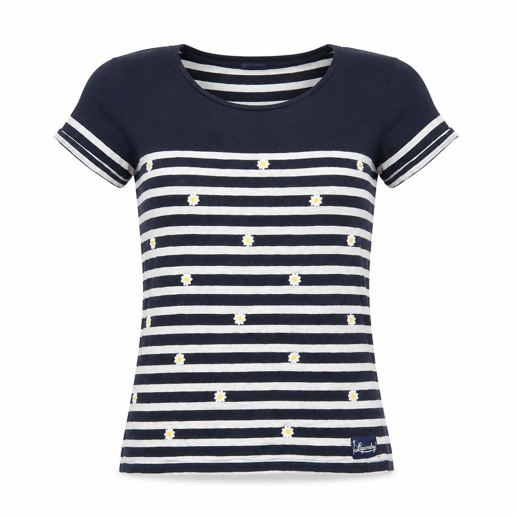 Front view of Superdry Women's Blue Striped T-Shirt XS