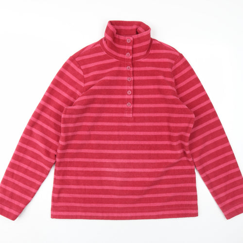Lands' End Women's Pink Striped Henley Sweatshirt M