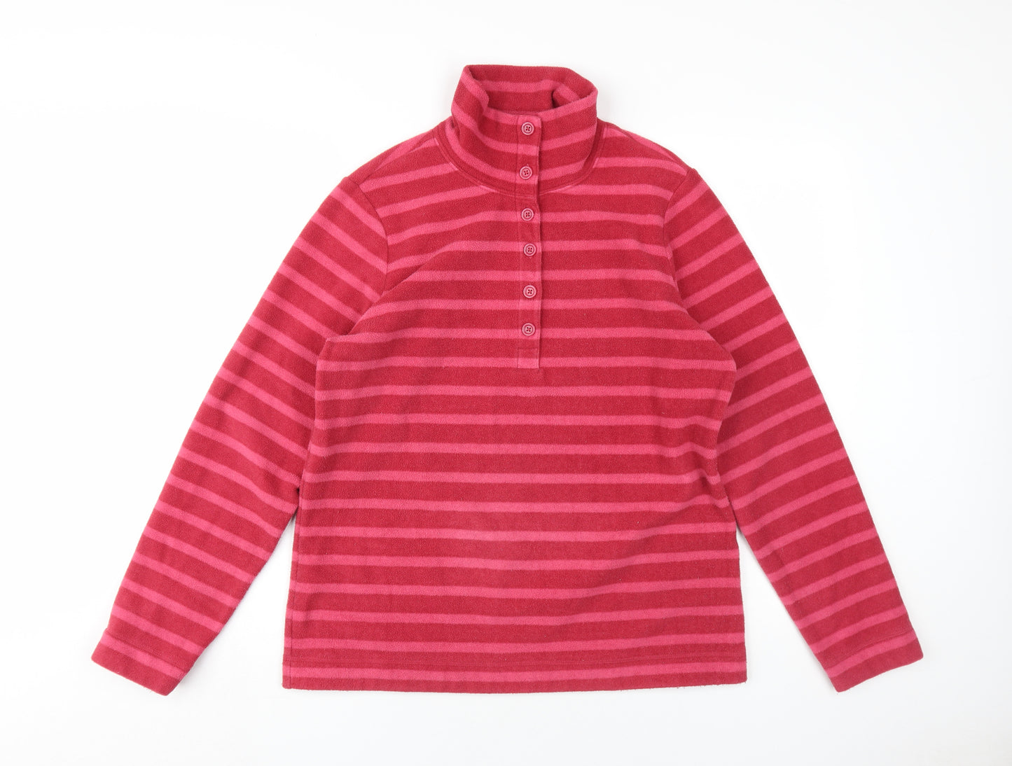 Lands' End Women's Pink Striped Henley Sweatshirt M