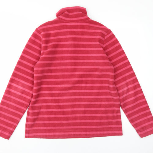 Lands' End Women's Pink Striped Henley Sweatshirt M