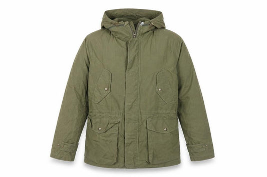 Front view of Impermeabile women’s green short parka jacket, size UK 12
