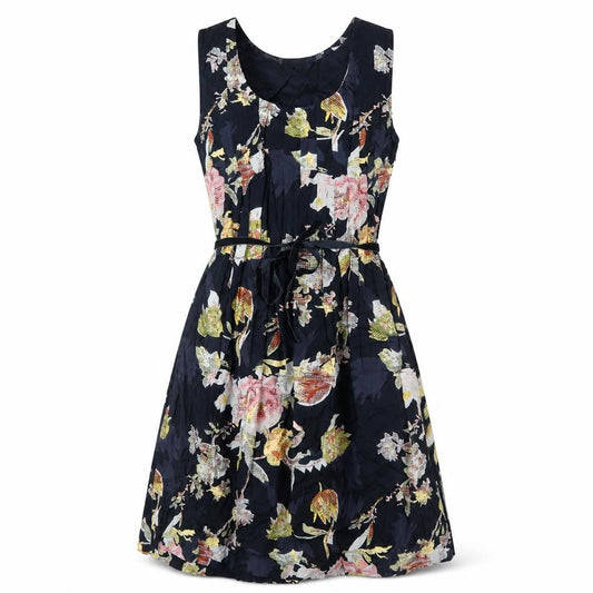Front view of ASOS Women's Black Floral Dress, size 8, Sleeveless