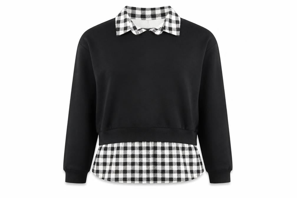 Front view of New Look Women's Black Check Collared Pullover, size 10