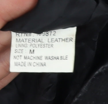 Men's Black Leather Overcoat, Size M, Lined, Casual