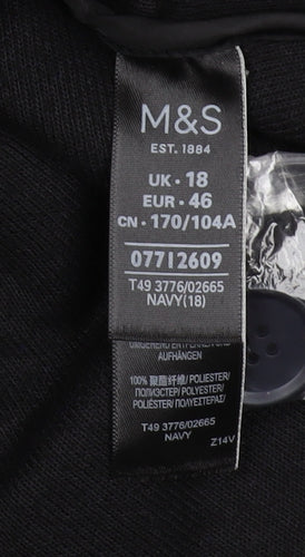 Marks and Spencer Women Navy Mid-Length Coat UK 18