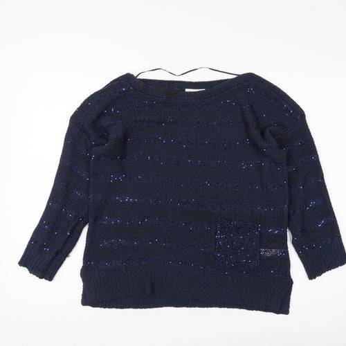Wallis Women's Petite Blue Sequin Pullover Jumper Size 14